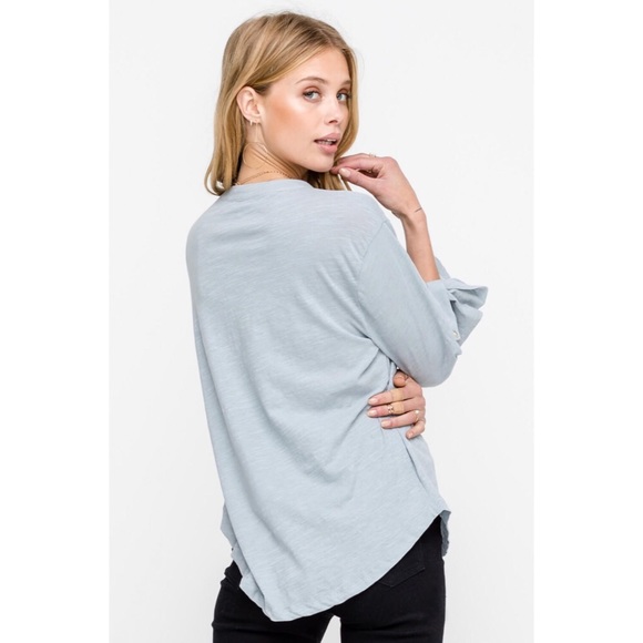 Megan V-Neck Cotton Top - Light Blue - Picture 4 of 5
